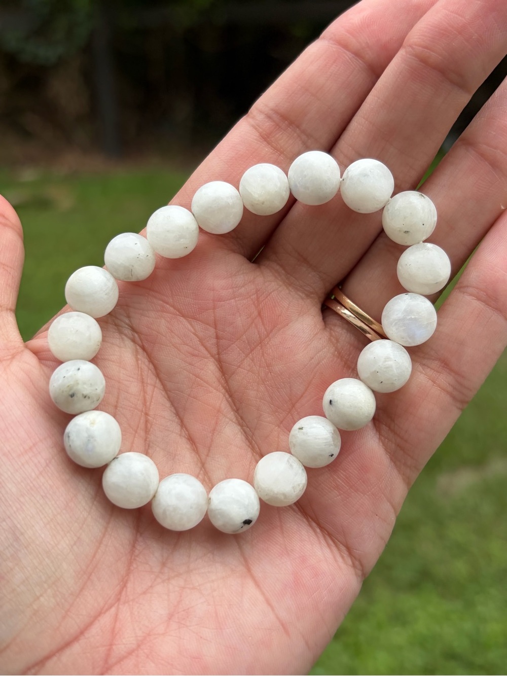 White Moonstone Beaded Stretch Bracelet